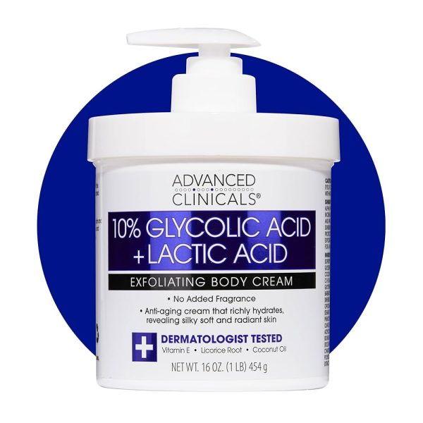 Advanced Clinicals 10% Glycolic + Lactic Acid Exfoliating Cream 16oz / 454g
